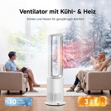 Безлопатевий вентилятор-нагрівач TP18Pro 2-в-1: 10 режимів охолодження, 3 - обігріву, пульт та сенсорне керування, тихий DC-двигун