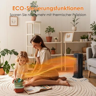 Електричний обігрівач Minthouz: 2000W, PTC кераміка, 3 режими, термостат, пульт, LED-дисплей, таймер 12H, осциляція 70°, для дому та офісу
