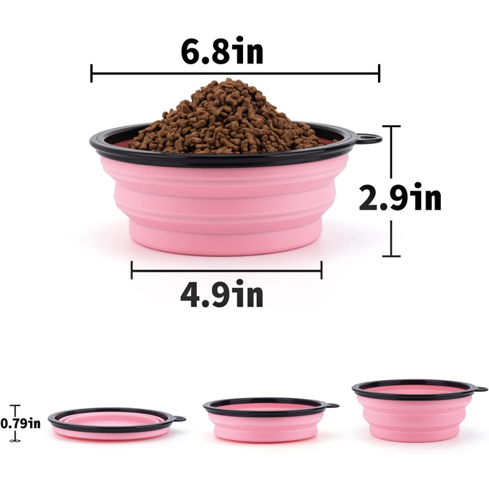 Складані годівниці для собак SLSON (2 шт.) з кришкою та карабінами. Зручні для прогулянок, подорожей та щоденного використання (L, блакитний, рожевий)