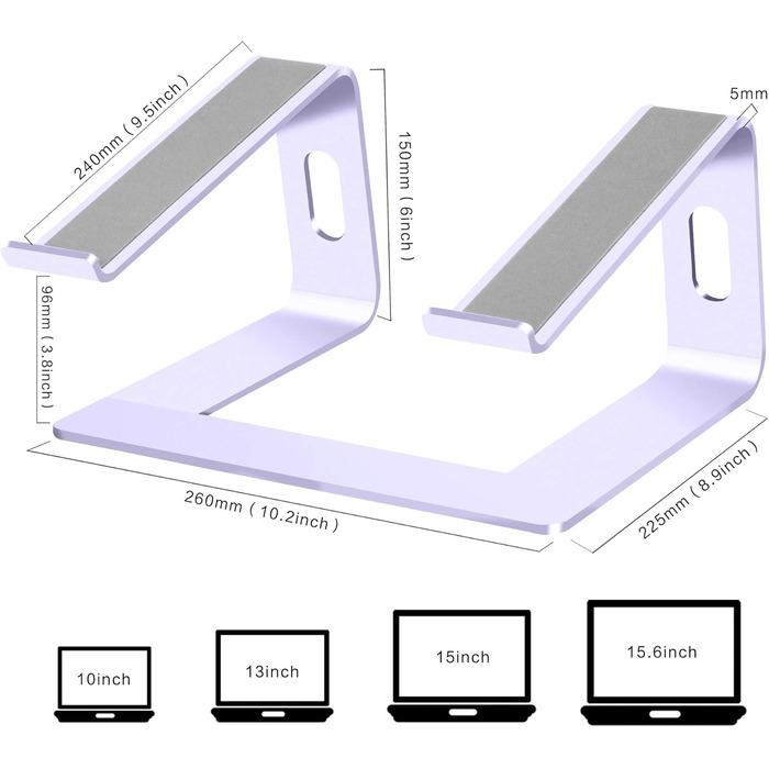 Підставка для ноутбука Orionstar: ергономічна алюмінієва підставка з вентиляцією, сумісна з MacBook, Samsung, 10-15.6 дюймів, сіра (фіолетова)