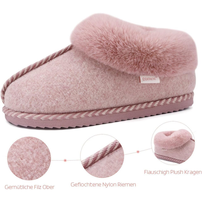 Домашні тапочки COFACE для жінок, зручні, з піною Memory Foam, з фетру, зимові, розмір 36-43 (рожеві, 41 EU)