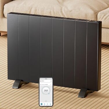 Електричний конвектор EMKE 1500W антрацит з LCD-дисплеєм, тижневим таймером, для підлоги чи стіни, з дистанційним керуванням, енергоощадний електрообігрівач