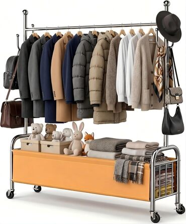 Вішалка для одягу сталева з кошиком для білизни, навантаження до 115 кг, 3-в-1, для спальні та передпокою UP-B1-R01