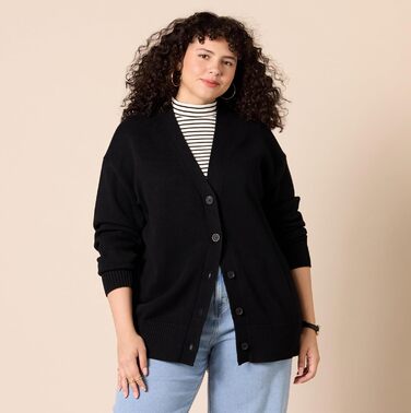 Кардиган-пуловер жіночий Amazon Essentials середньої щільності, V-подібний виріз, вільний крій, чорний, M