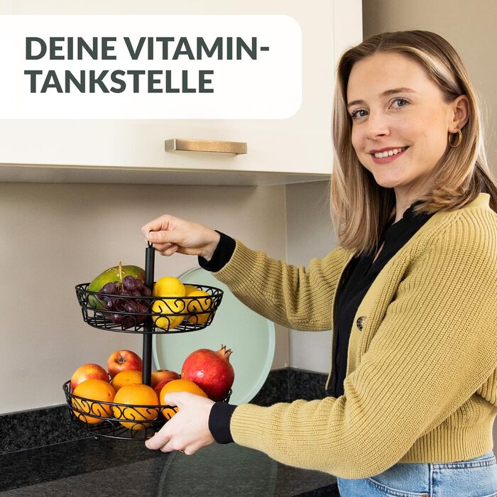 Металева етажерка для фруктів Chefarone 30 см - чорна фруктова ваза з 3 ярусами - стильна підставка для фруктів, 30 x 30 x 36 см