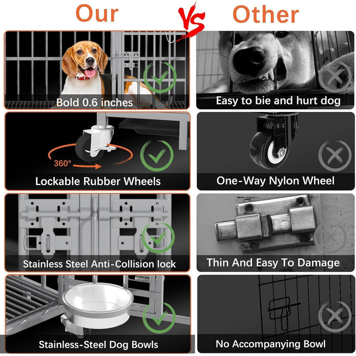 Клітка для собак велика та середня, 2 в 1 з роздільником, з піддоном, 120 x 73 x 68 см (XL, срібна)