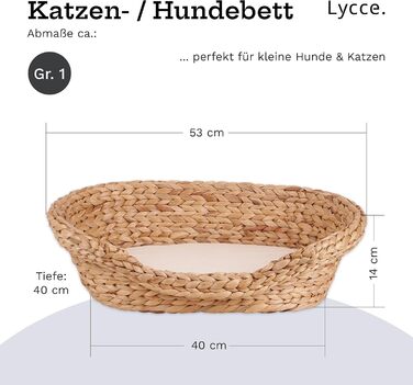 Cat bed, dog bed for small dogs | Washable cushion at 30° | Oval shape with high rim | Water hyacinth | Beds, blankets & furniture for cats | Size 1 (53 x 40 x 14 cm)