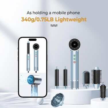 Набір для укладки волосся 7 в 1 OKWRAP Airstyler: фен, плойка, щітка для випрямлення, іонізація, 110000 об/хв, сірий/срібний