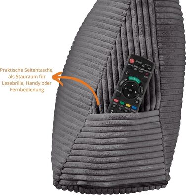 Підголовник для спини Sleepling з тканини Cord, трикутна подушка для ліжка та дивана, підтримка попереку, подушка для читання, пляжний килимок, знімний та пральний чохол, бічне кишеню, 70 x 40 x 20 см, темно-сірий