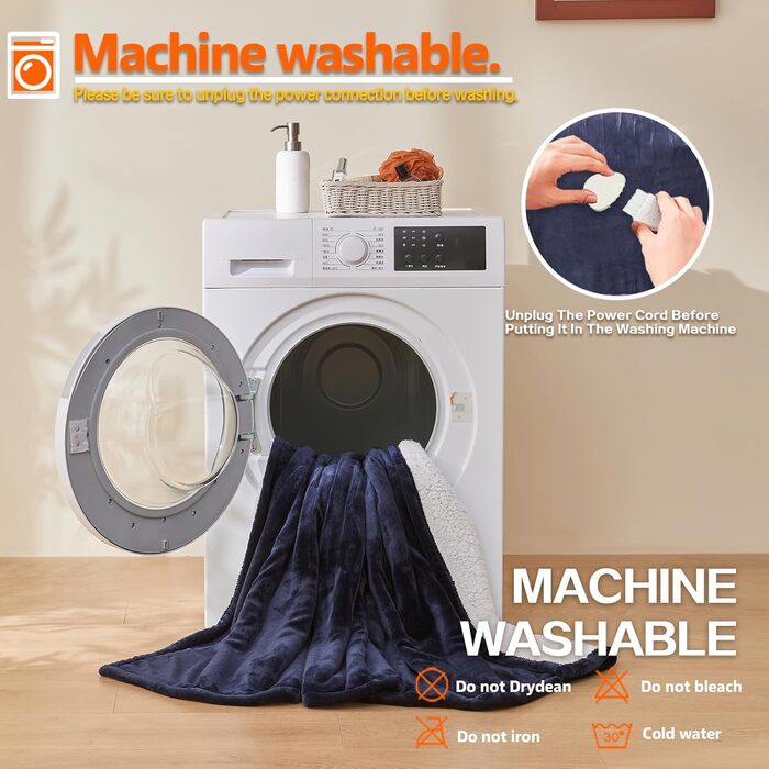 Електрична ковдра з підігрівом 130x180 см з автоматичним вимкненням, 10 режимів нагріву, таймер 8 годин, захист від перегріву, машинне прання, фланелева ковдра для ліжка, дивану та офісу (Тибетська, 150 x 180 см)