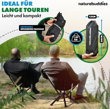 Крісло для кемпінгу Nature Buddies® Faltbar: Легке, компактне, складне (до 150 кг) | Стілець для риболовлі, відпочинку на природі, фестивалів