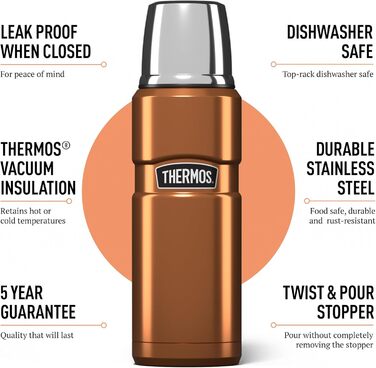 Kleine King Stainless Steel Thermos Flask - 470ml Copper Insulated Hot & Cold Drink Container