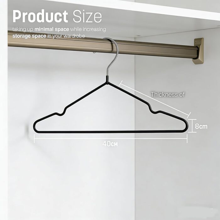 Набір вішалок для одягу з металу, 30 шт., з вирізами для плечей, стійкі до іржі, економія місця, 40 см, чорні