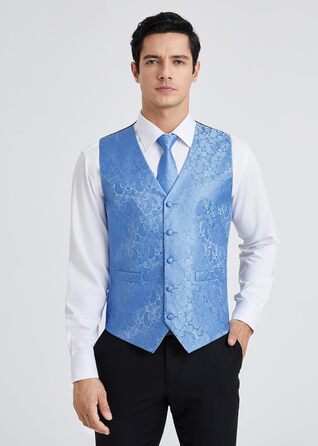 Жакет для костюма чоловічий світло-блакитний з паєтками, комплект з краваткою та нагрудником, елегантний блакитний костюмний жакет HISDERN, розмір M