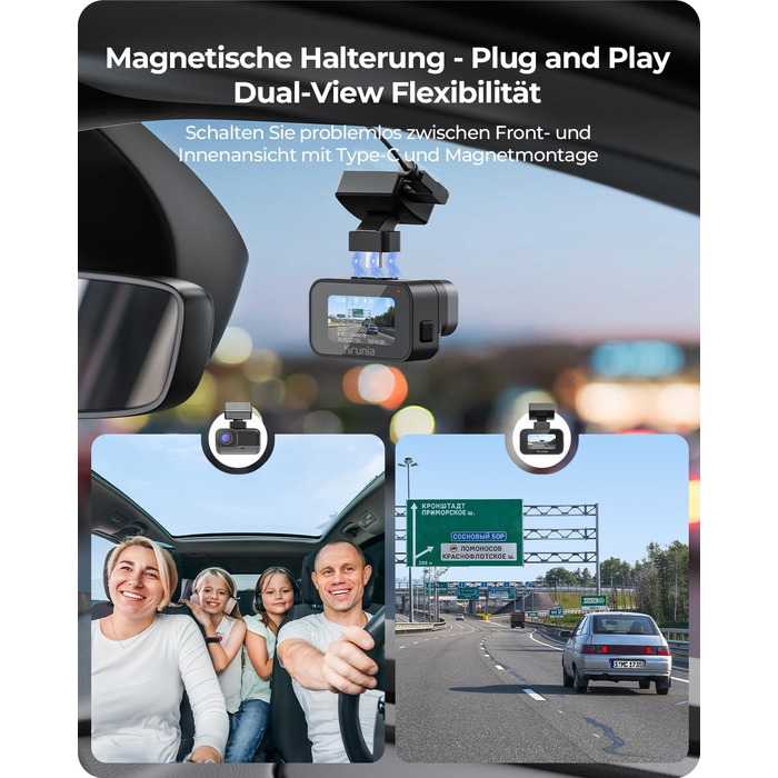 Відеореєстратор Krunia 2K WiFi Mini Dashcam Auto з GPS, CPL, WDR, Нічне Бачення, 24/7, Магнітне кріплення, Superkondensator, 170° Широкий Кут