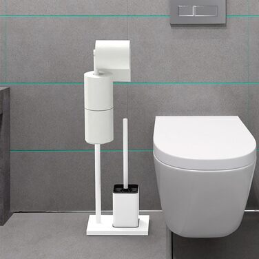 Тримач туалетного паперу з щіткою для унітазу YUET, гальванічне покриття, нержавіюча сталь, стоячий, білий