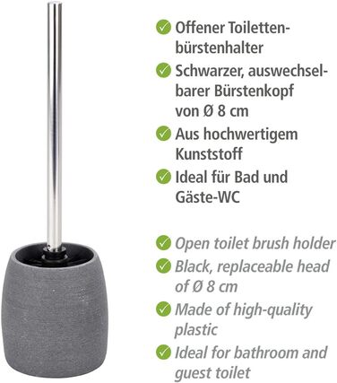 Набір для туалету WENKO Goa: тримач щітки з важкого полірезину та щітка з змінним насадком, сірий, 11,8 x 38,5 см