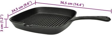 vidaXL Набір з 3 сковорідок-гриль для стейків і барбекю, чавун, 36.5x24.5 см