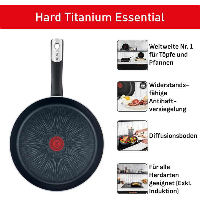 Сковорода Tefal Hard Titanium Essential 28 см антипригарна, з індикатором нагріву, виготовлена у Франції