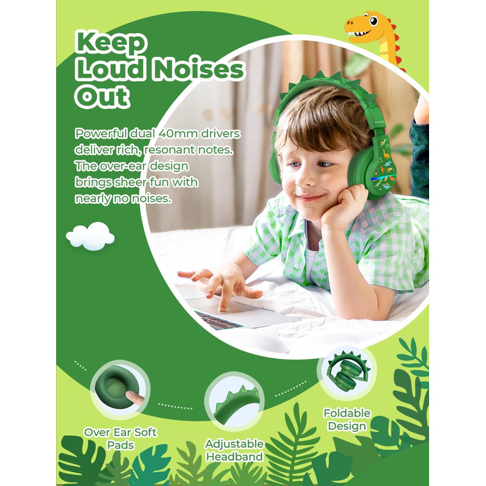 iClever Бездротові навушники для дітей з LED-підсвічуванням, Over-Ear, Bluetooth 5.2, мікрофон, BTH12 (Хвилинка)