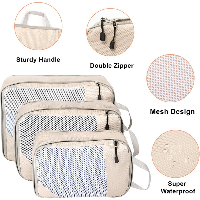 Органайзери для валізи Packing Cubes, набір 3 шт. (3 розміри) - водовідштовхуючі, для подорожей, розширювані