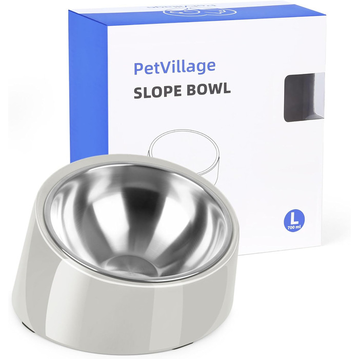 Миска для собак Petvillage з нахилом 15°, неслизька та з захистом від протікання, знімний стійкий підставник з меламіну, розмір S/0,5 чашки, сірий колір
