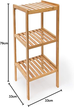 Relaxdays Bamboo Bathroom Shelf with 3 Shelves, HBT: 79 x 33 x 33 cm. Stylish standing shelf made of natural wood. Bamboo shelf as a kitchen shelf or wooden shelf for storage and storage in the bathroom, natural.
