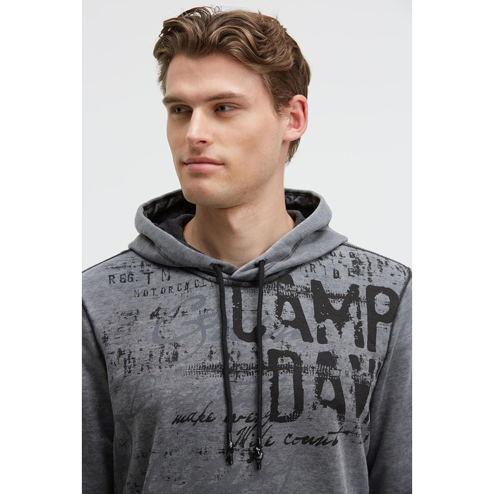 Чоловічий легкий худі Camp David з ефектом вигорання та малюнком, колір чорний, розмір XL