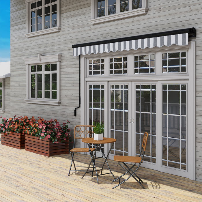 Маркіза Balkonmarkise від Outsunny, 350 x 250 x 150 см, стійка до УФ-випромінювання UV30+, з дистанційним керуванням, ручним механізмом, регульована касетна маркіза, сіра+біла | Aoso