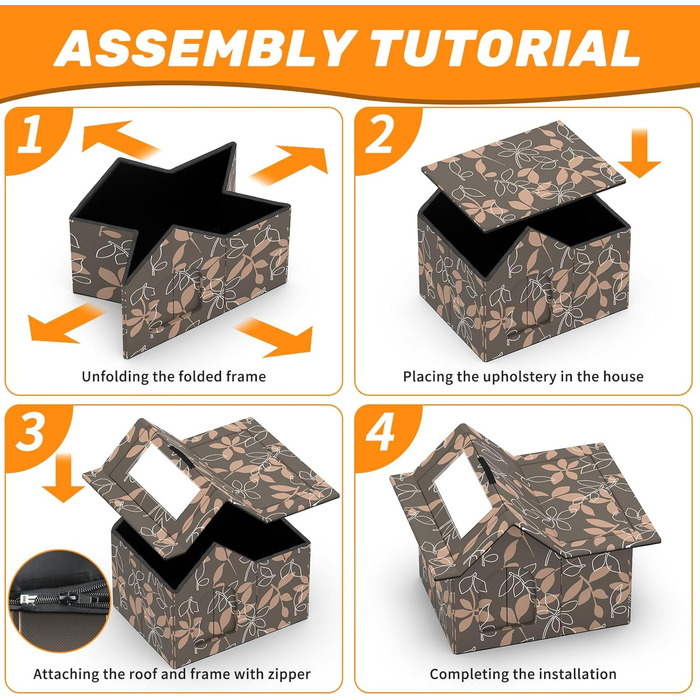 Кіт-будинок для вулиці, зимостійкий, знімні подушки, захист від холоду для котів, легко збирається, зелений (коричневий), 33 x 38 x 43 см