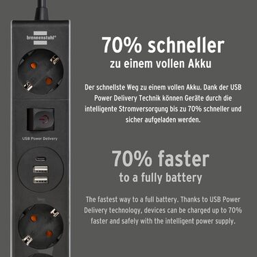 Бренненштуль мережевий фільтр 5-портовий з USB-C Power Delivery та 2 USB, для швидкої зарядки, 1x USB-C PD, 2x USB 2.4A, Single