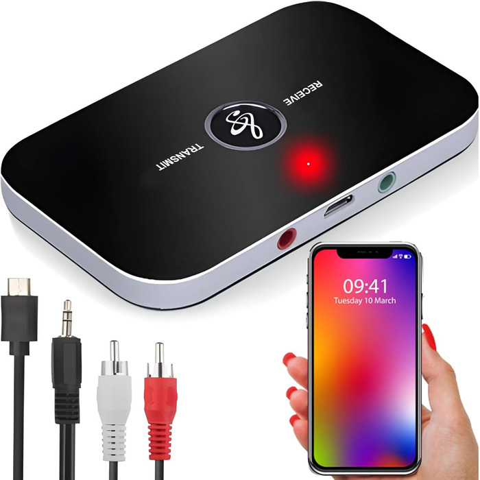 Retoo Bluetooth аудіоадаптер AUX RCA 2-в-1: передавач/приймач з низькою затримкою для MP3, TV, PC, авто, навушників, стереосистеми (3,5mm)