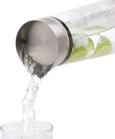 blomus -ACQUA- Water carafe made of glass, 1 liter capacity, glass carafe with high-quality stainless steel lid, drip-free pouring, exclusive optics (H / W / D: 30.5 x 9 x 9 cm, Clear, 63436)