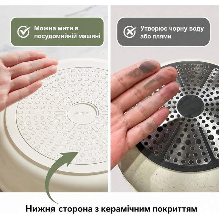 Сковорода Redchef Keramik 24 см з антипригарним покриттям, для індукційних плит, для омлетів, сковорода шеф-кухаря, посуд, кераміка, без PTFE, PFAS, PFOA, стійка до подряпин, можна мити в посудомийній машині, бежевий колір