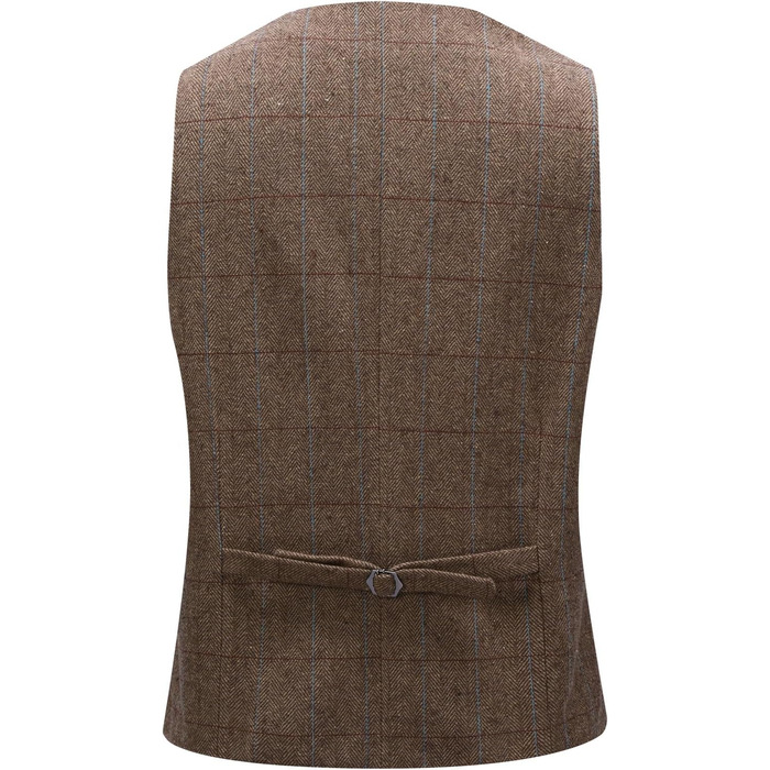Жилет чоловічий в клітинку 'Риб'яча кістка' – костюмний жилет, коричневий (L)