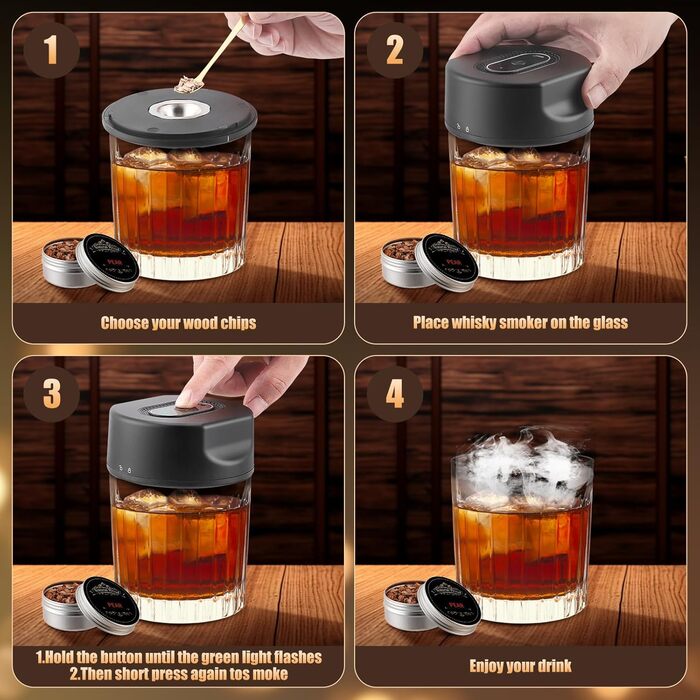 Електричний набір для копчення коктейлів та віскі з 6 ароматами, Infuser для віскі, подарунок для любителів коктейлів