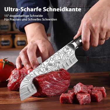 Ніж Santoku MOSFiATA 18 см кухонний, сталь EN 1.4116, дерев'яна ручка - гострий ніж для кухні