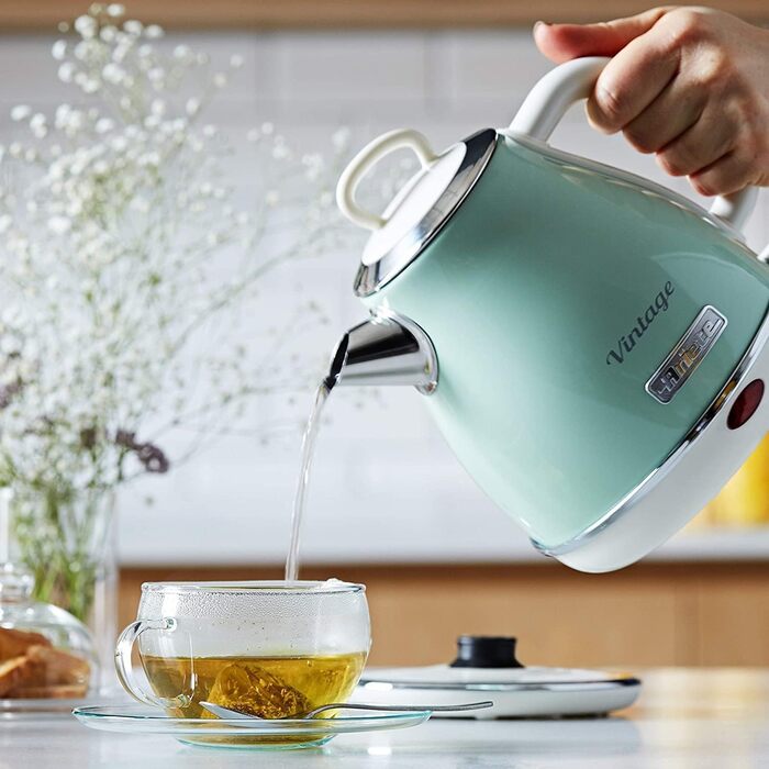 Електричний чайник Ariete Vintage 2868, Бежевий, 1 л, 1600W, з нержавіючої сталі, Retro дизайн, бездротовий, з автовимкненням