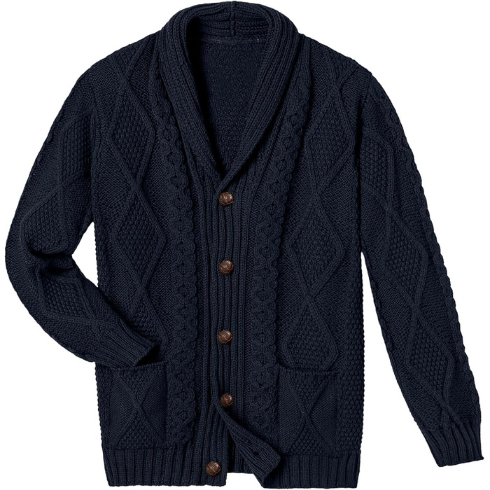 Чоловіча в'язана жилетка Comdecevis з коміром-шарфом, рельєфним в'язанням, ґудзиками, довгими рукавами, повсякденна, з кишенями, розмір L, темно-синій