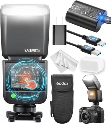 Спалах для камери Godox V480C з сенсорним екраном, GN50, TTL, HSS 1/8000s, сумісний з Canon R6 Mark II, R10, R7, R100, EOS-R, R5 Mark II, R6, RP, R8, M50, 600D, 90D, 700D, 750D