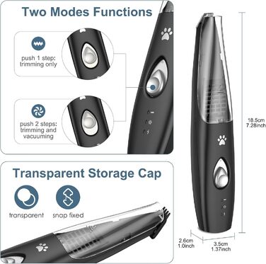 Триммер для собак 2-в-1 з пилососом, 6000 об/хв, USB, для догляду за лапами та очима, для дому та ветеринара