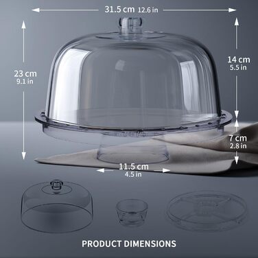 Мастоум Тортенева таця з кришкою, 6-в-1 багатофункціональний торт-стійка з ніжками та куполом, для кухні та випічки, декоративна таця для тортів та вечірок, з 2 ложками для салату