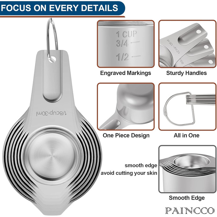 Paincco Measuring Cups & Spoons Set, 21 Pieces, including 7 stackable and nestable measuring cups, 9 measuring spoons & 5 mini measuring spoons, for dry and liquid ingredients