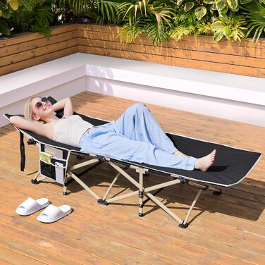 Ліжко гостьове Yaheetech складане, кемпінгове, з бічною кишенею та сумкою для транспортування, до 150 кг (Чорне)