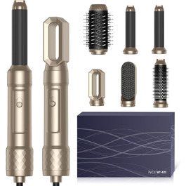 Air Styler 7-в-1: Фен-щітка, плойка, випрямляч. Зібрано 7 функцій у 1 золотому приладі. 110 000 обертів/хв, іонізація, складне зберігання. Ідеально для створення зачісок, локонів та випрямлення волосся.