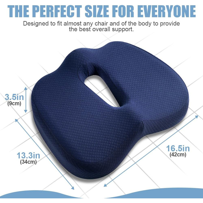 Подушка для сидіння Ainiv, ергономічна подушка з Memory Foam для офісного крісла, інвалідного візка, автомобіля (Блакитна)