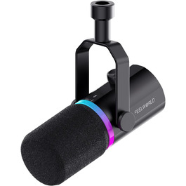 Мікрофон FEELWORLD PM1 XLR/USB з RGB-підсвічуванням для запису подкастів, геймінгу та YouTube. З підсвічуванням RGB, регулятором гучності та навушником.