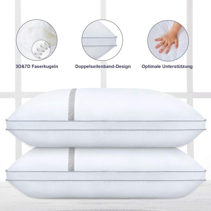 BedStory Pillows 40x80, 2-Pack Pillows 40x80 made of 2x850g Microfiber, Slumber Pillows with Flannel Trim, Suitable for Side Sleepers, Back Sleepers, White 2 Pieces (1 Pack) White 40 x 80