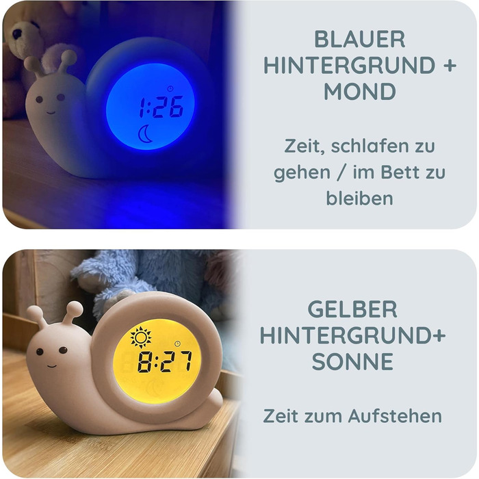Alecto BC110BE SIMON - Educational Alarm Clock for Children - Sleep Trainer for Children - Night Light - Learning to Sleep and Wake Up with LED Children's Alarm Clock - Taupe