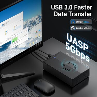 Док-станція FIDECO для HDD/SSD 2.5'' та 3.5'' SATA, USB 3.0 5Gbps, зовнішній корпус для жорстких дисків з вентилятором та підтримкою UASP